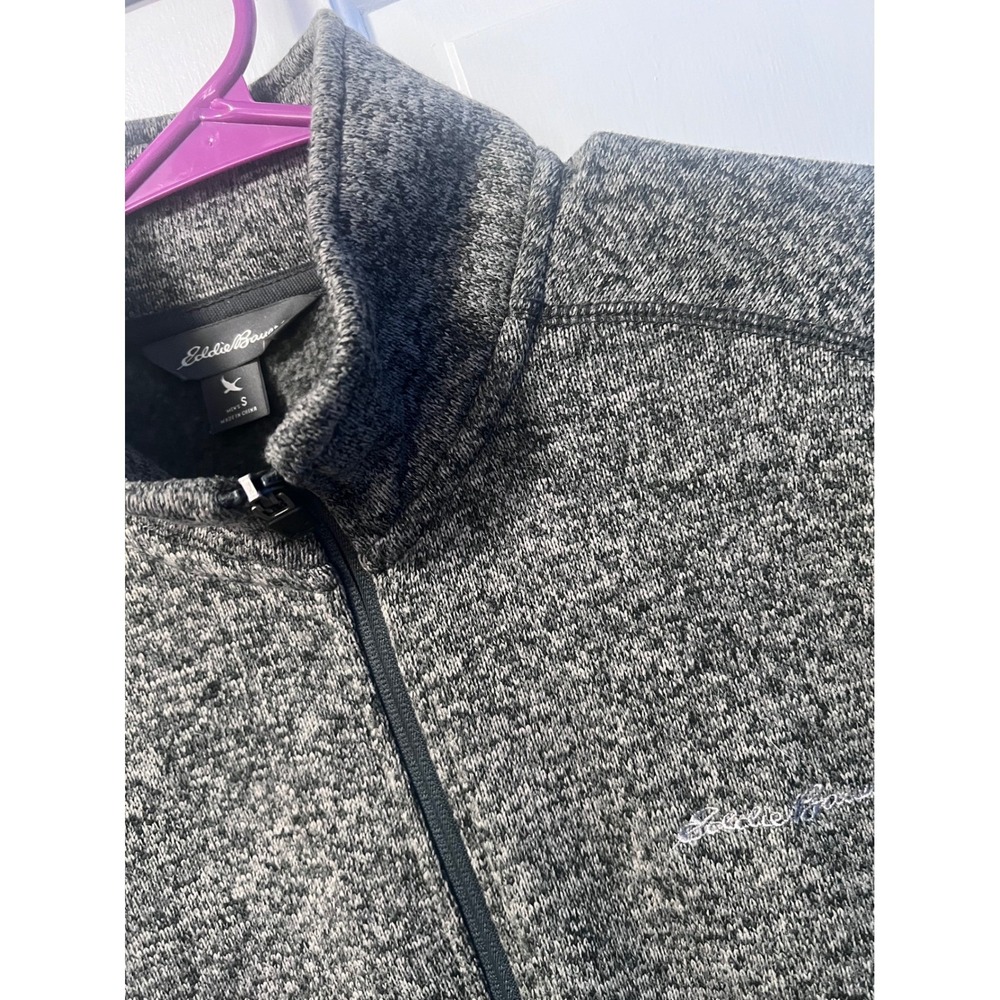 Eddie Bauer Fleece Jacket Mens S Gray Full Zip Marled Knit - Picture 6 of 8
